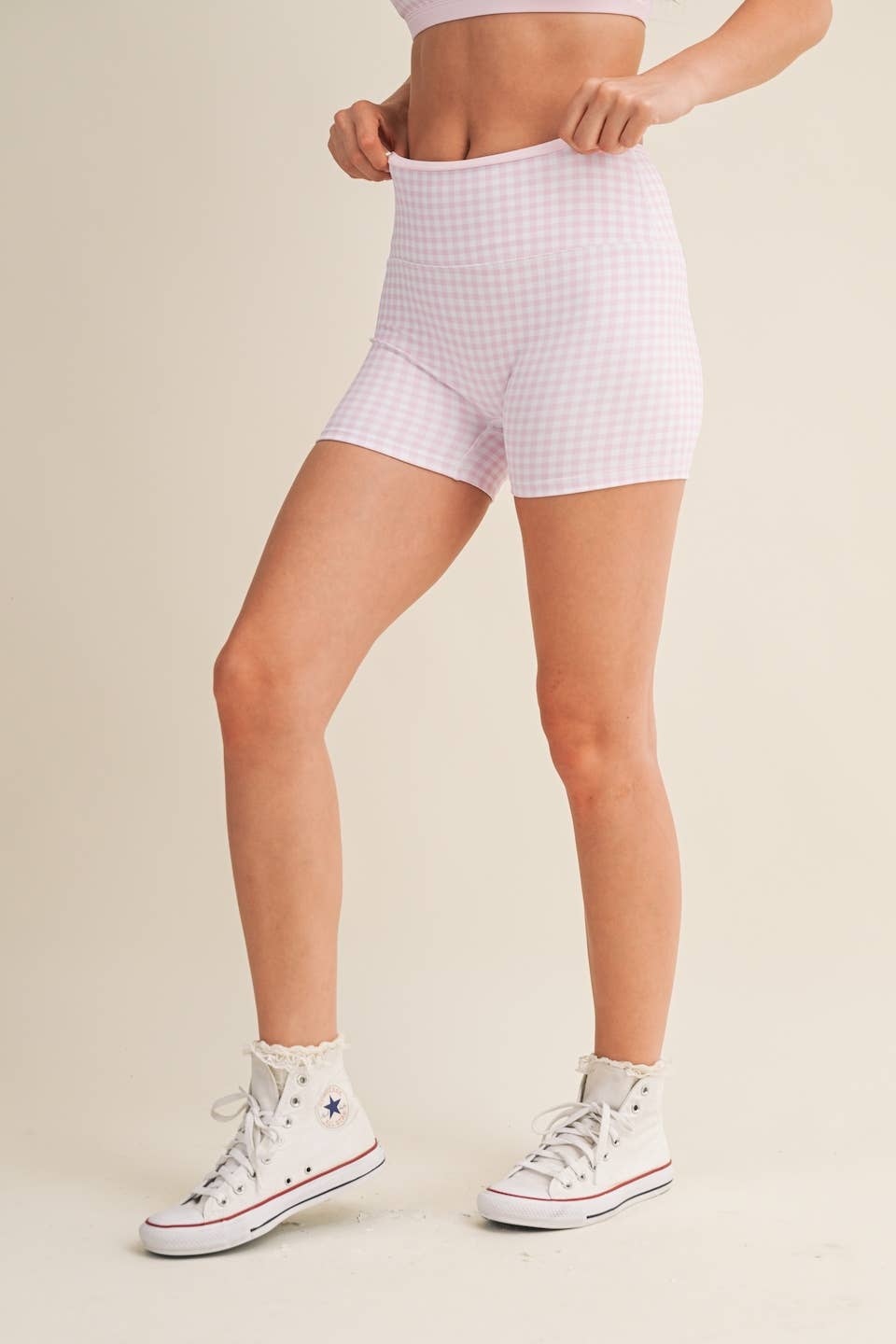 A New Arrival Gingham Print Contrast Binding Biker Shorts: Red Gingham