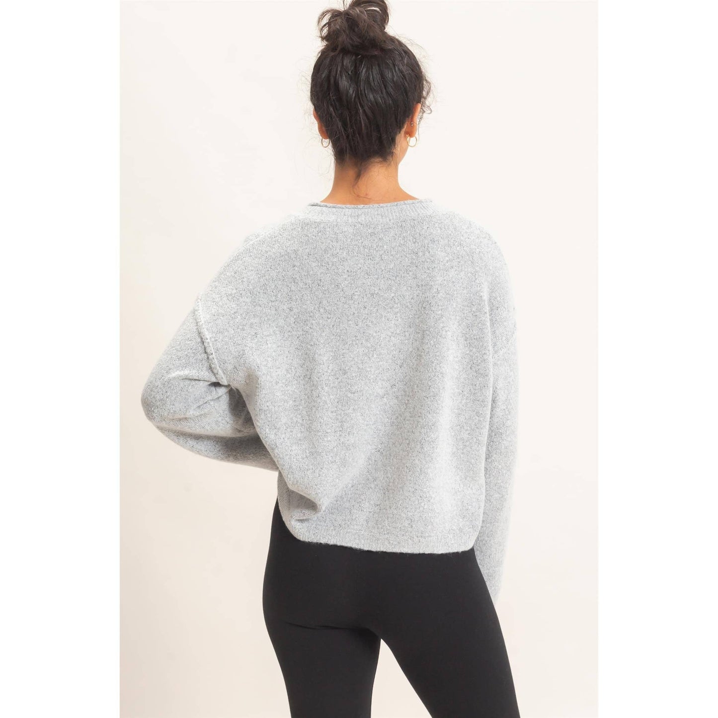 A New Arrival Crew Neck Loose Fit Cardigan: HEATHER GRAY