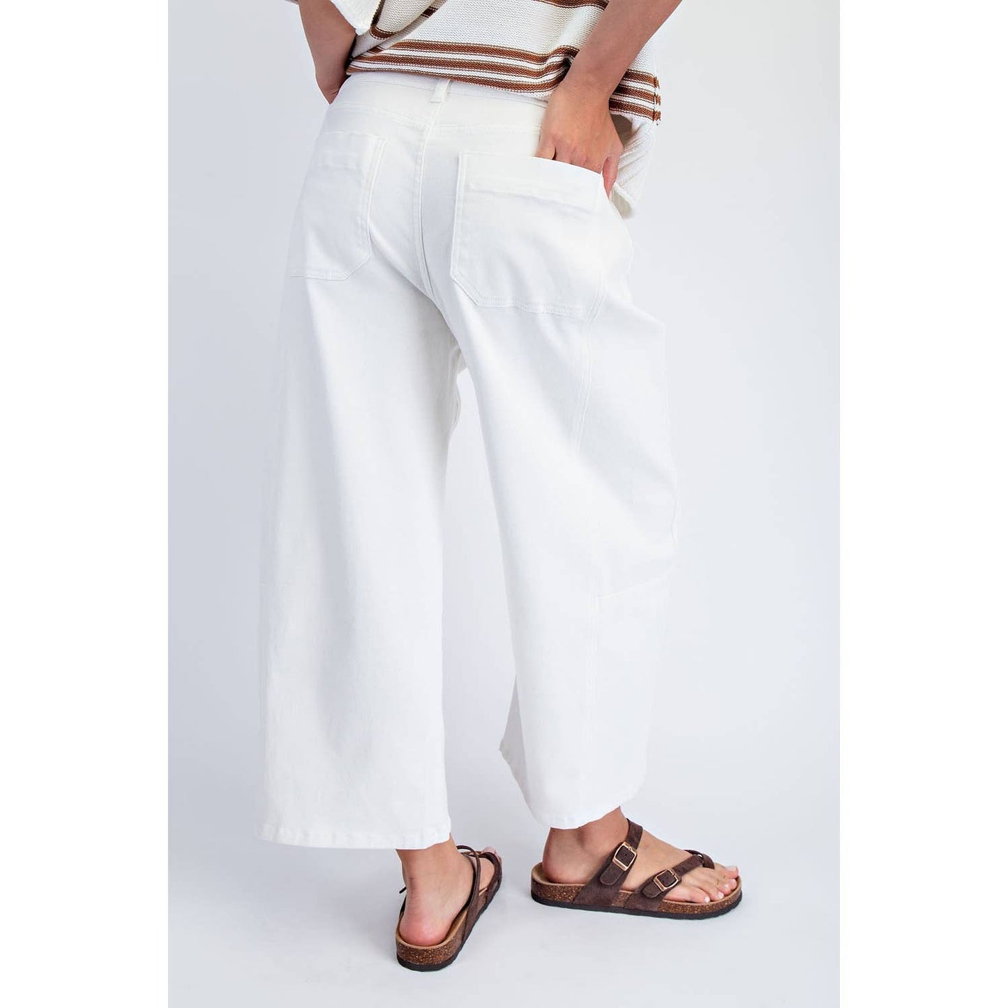A New Arrival: MID RISE BARREL COTTON TWILL JEANS: Off White