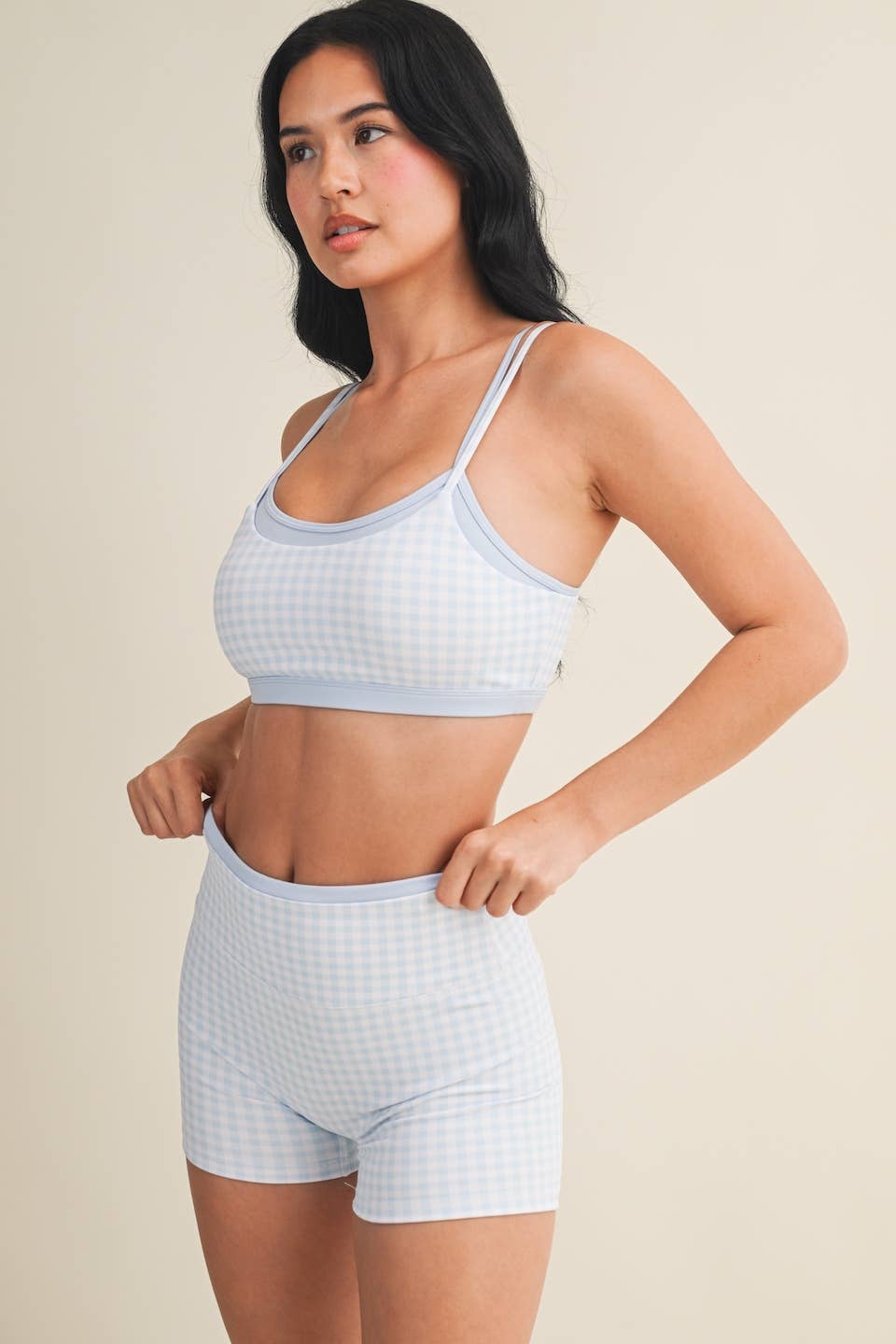 A New Arrival Gingham Print Double Layered Sports Bra: Red Gingham