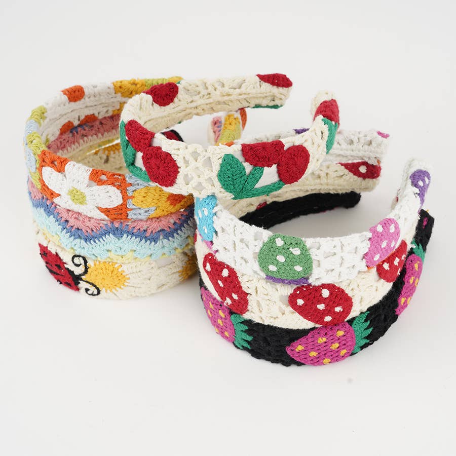 Boho Floral Daisy Cherry Cute ladybug Crochet lace headband