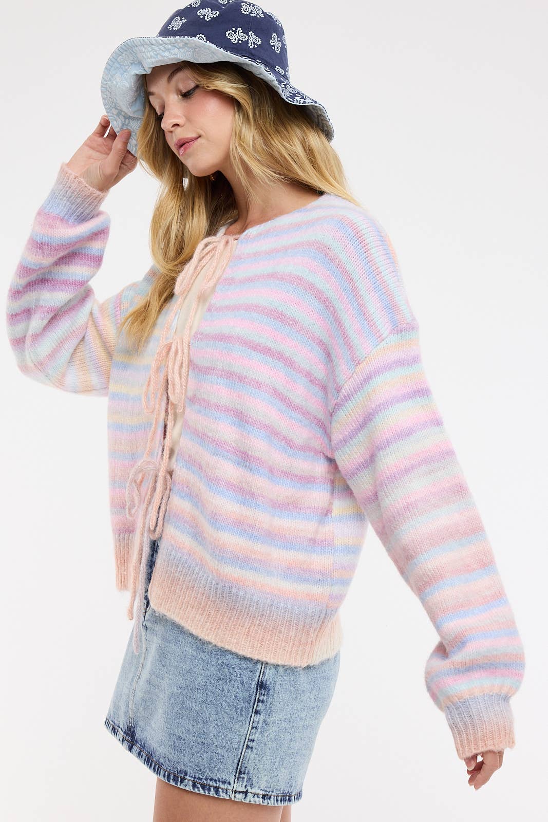 A New Arrival           RAINBOW FRONT TIE KNIT CARDIGAN BUBBLEGUM/MINT