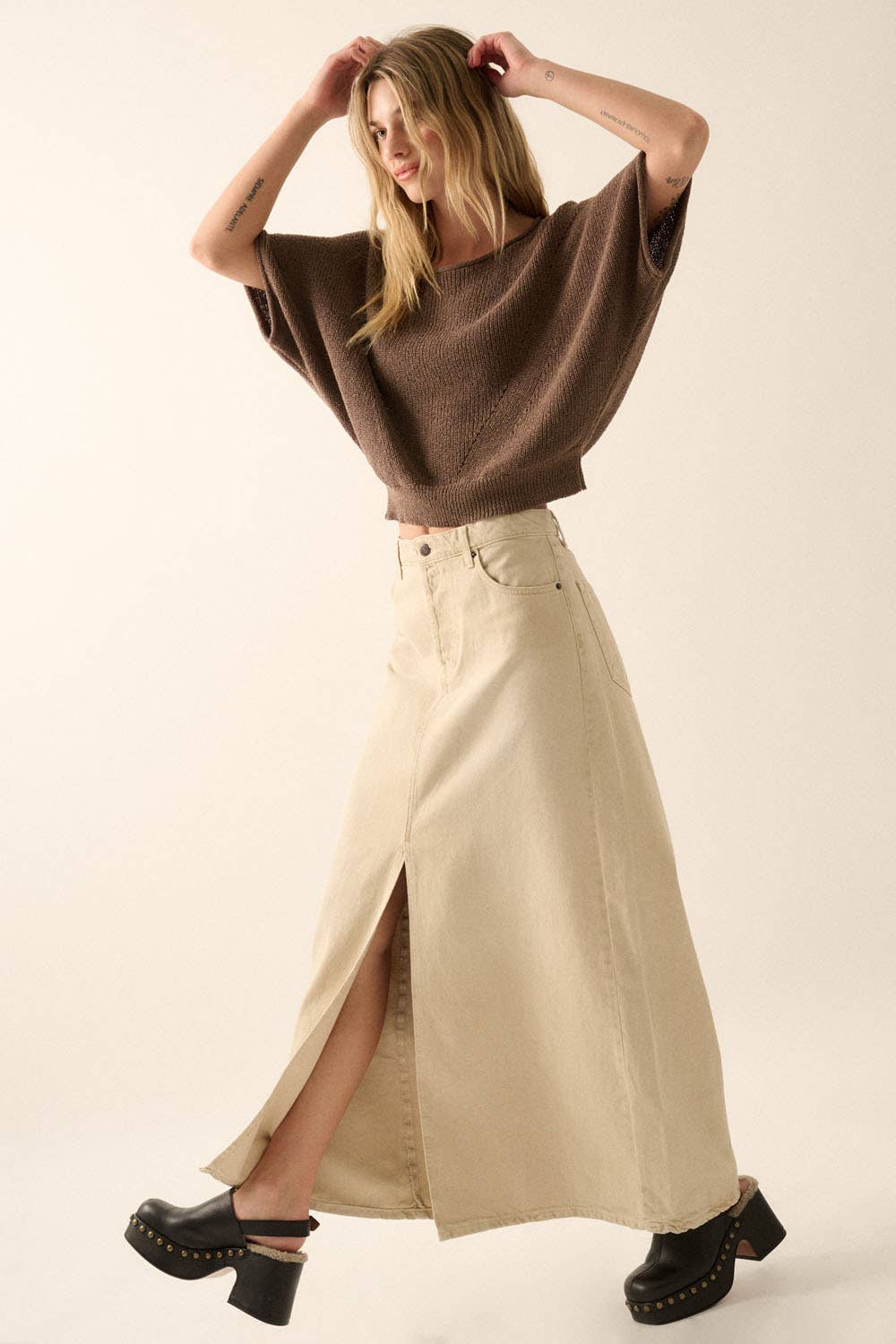 Short-Sleeve Pointelle Ribbed Knit Sweater: Espresso