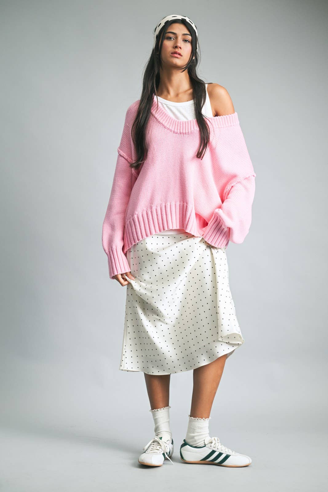 A New Arrival SCOOP NECK DROP SHOULDER KNIT SWEATER
