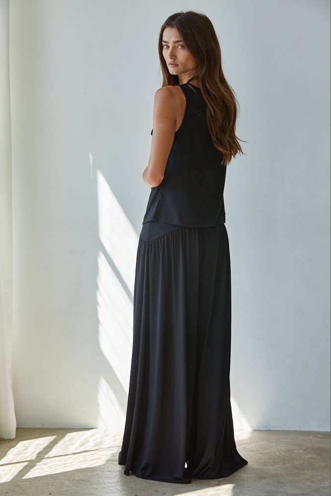 A New Arrival Knit Polyester Spandex Elastic Waist Straight Leg: Black