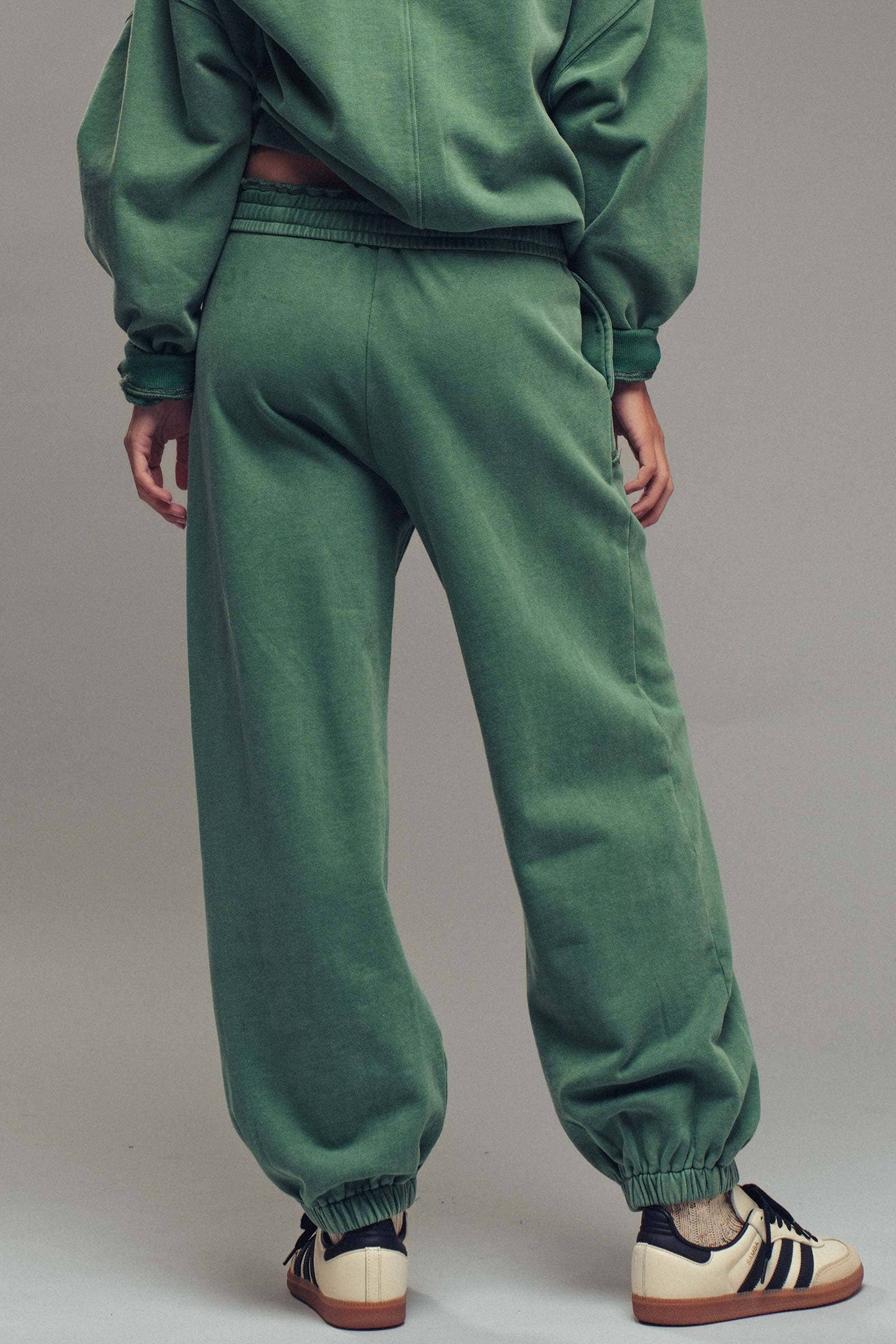 Wide Leg Cotton Blend Jogger Sweatpants: EMERALD GREEN