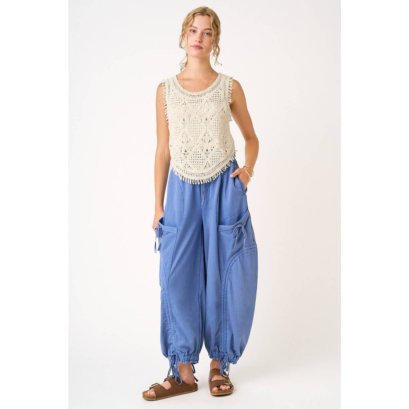 A New Arrival WASHED FRENCH TERRY DROP POCKET BALLOON PANTS: FRENCH BLUE