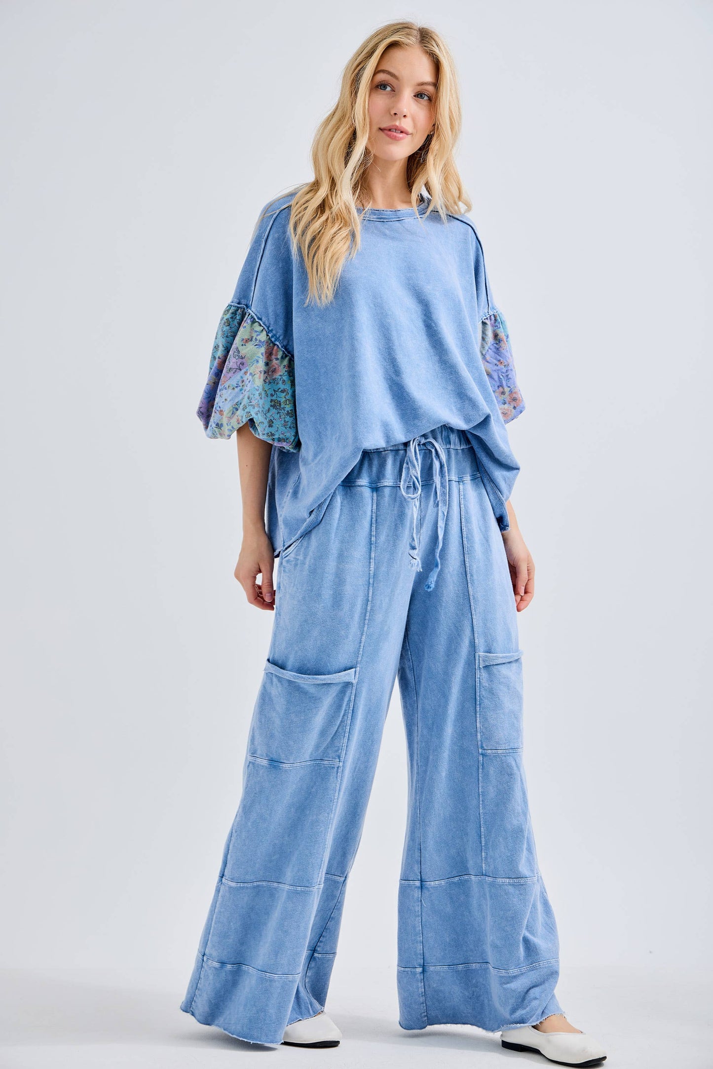 BEST Mineral Wash Wide leg Cropped pants : Denim Blue