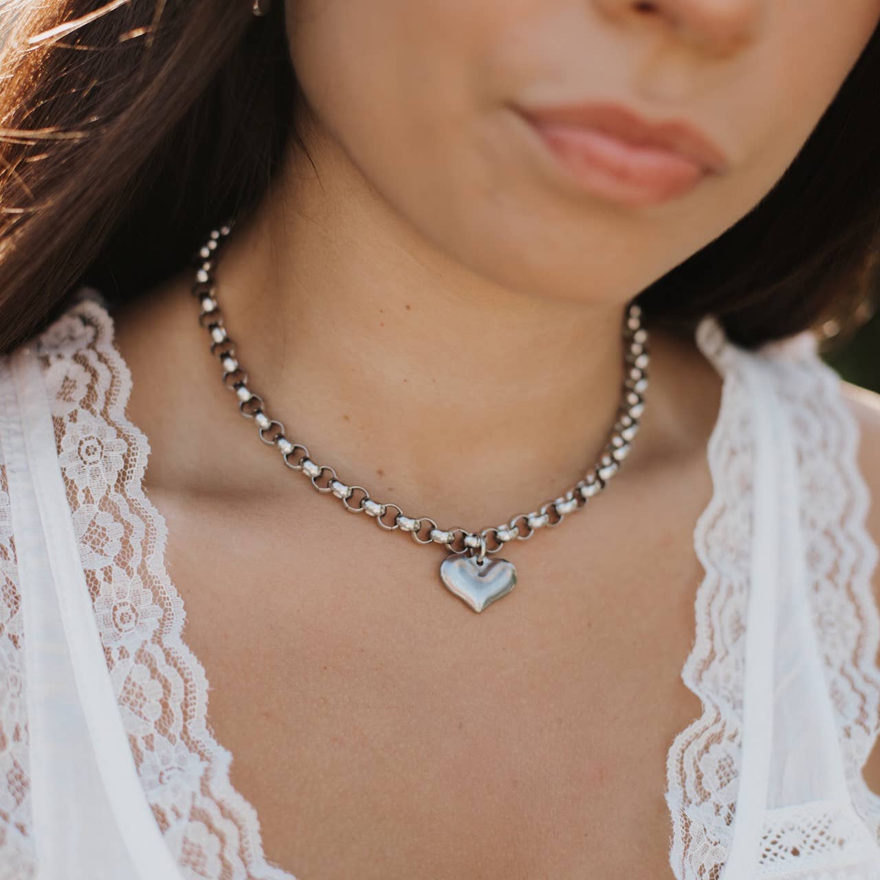 Stainless Steel Heart Necklace : 16"