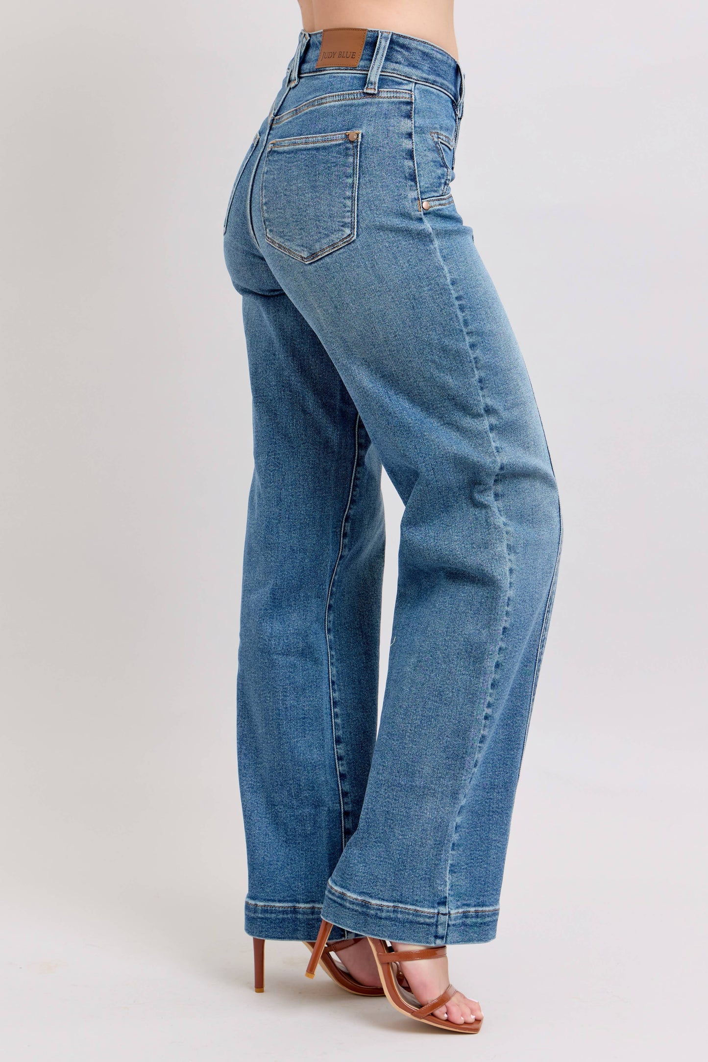 Judy Blue -High Waisted Star & Front Seam Detail Wide Leg