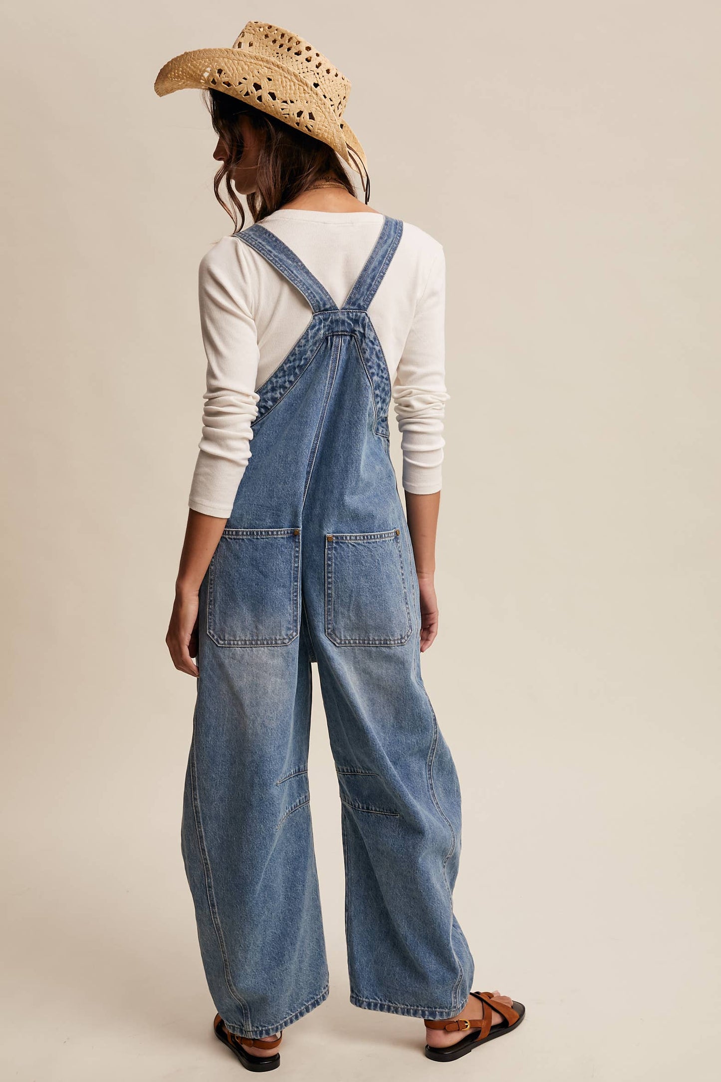 Western Wide-Leg Denim Overalls - Sunwashed Blue / Contemporary