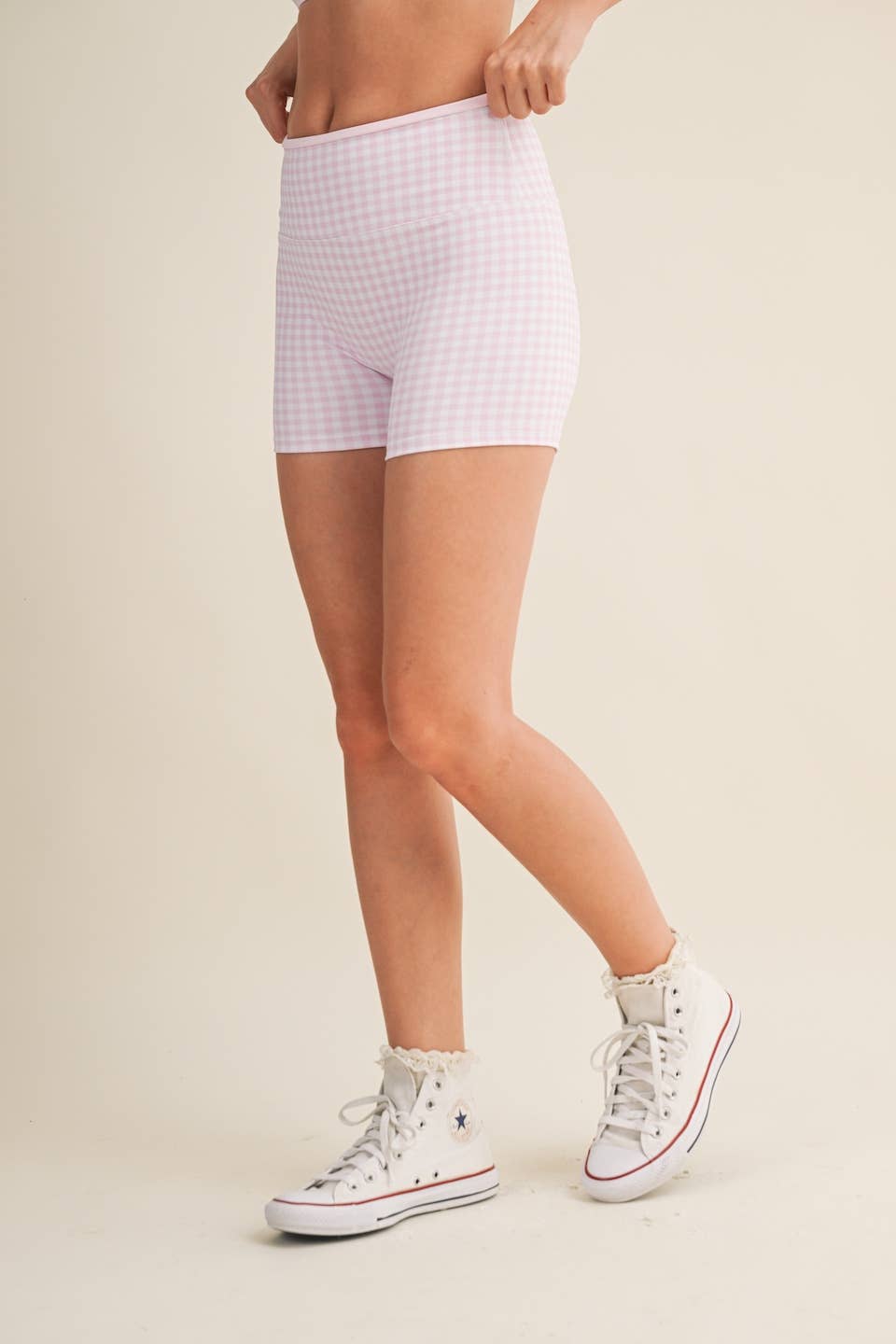 A New Arrival Gingham Print Contrast Binding Biker Shorts: Red Gingham