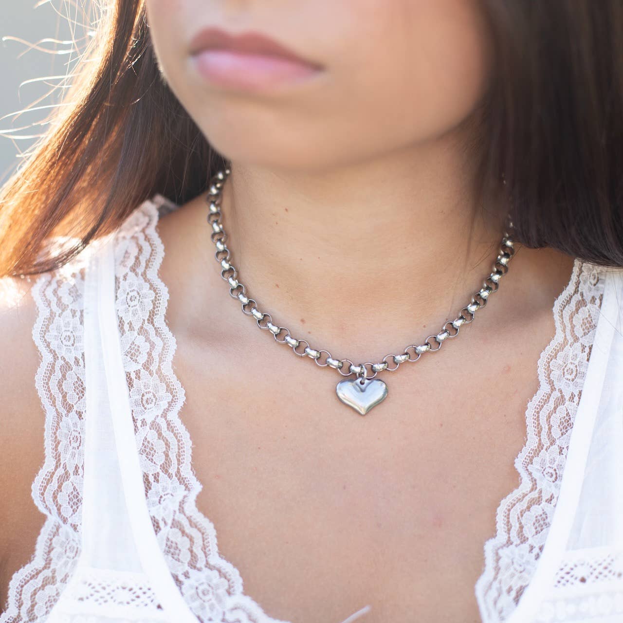 Stainless Steel Heart Necklace : 16"