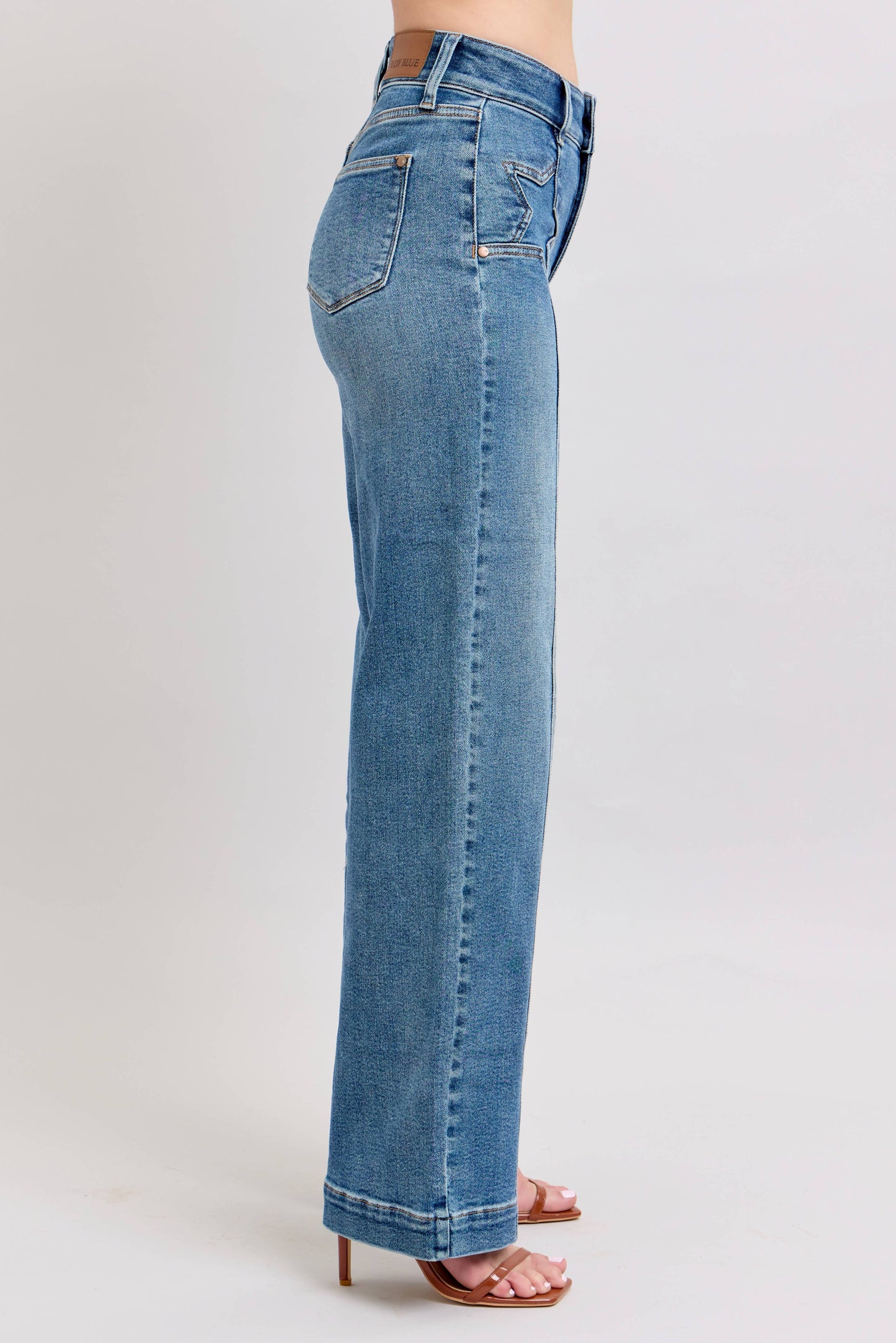 Judy Blue -High Waisted Star & Front Seam Detail Wide Leg