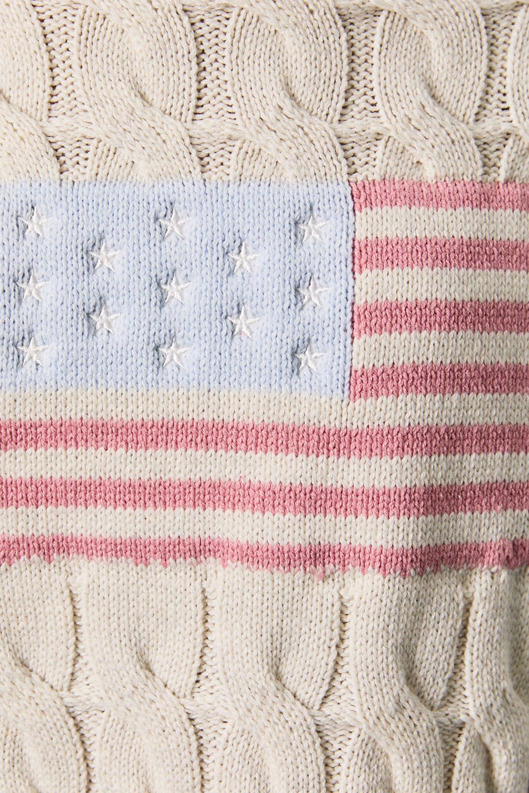 A New Arrival: BOAT NECK AMERICAN FLAG CABLE SWEATER TOP: CREAM