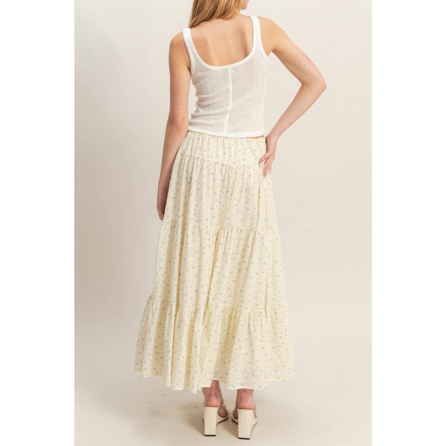 Floral Tiered Skirt: BLUE