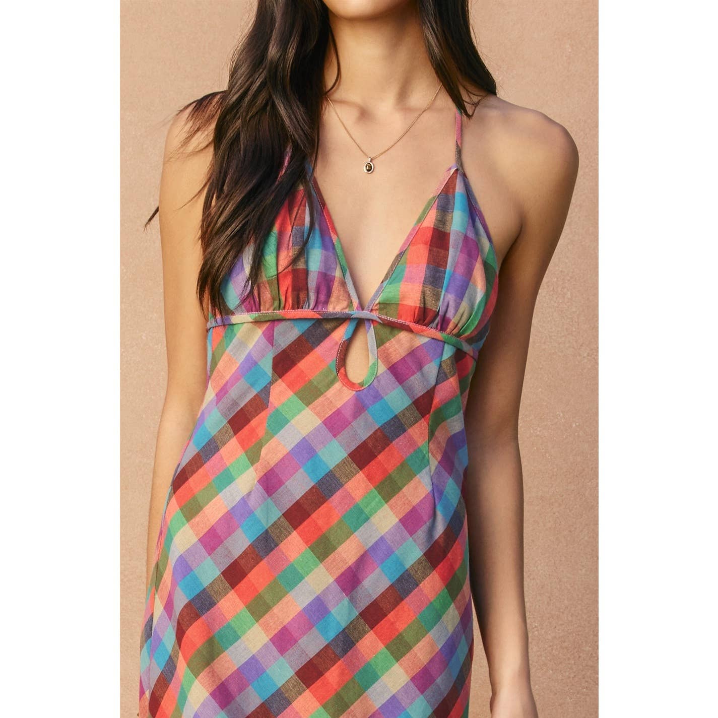 A New Arrival               Vibrant Vines Triangle Top Halter Maxi Dress: ROMANTIC PEONY