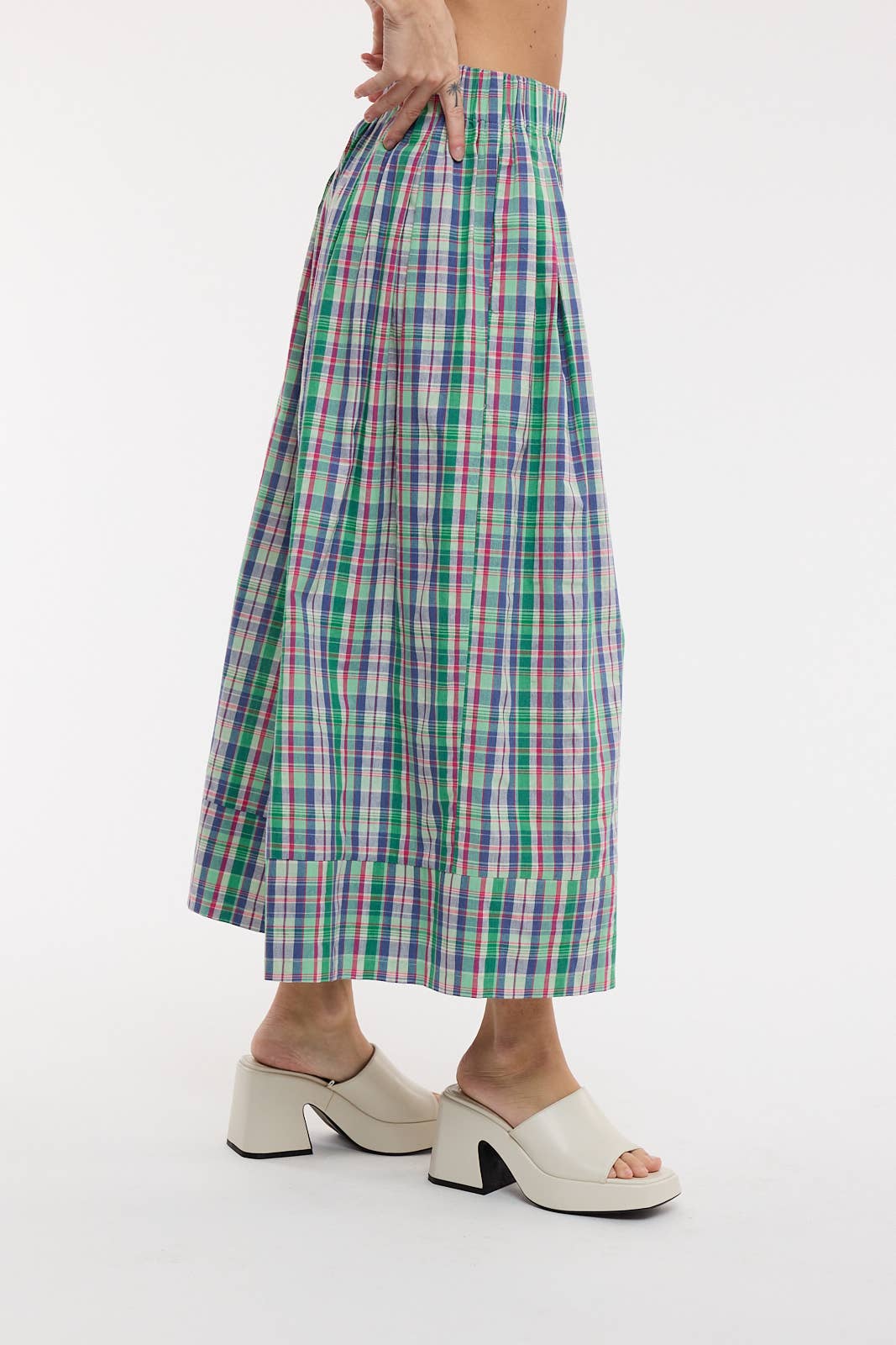 A New Arrival: PLAID WIDE LEG PANTS / GREEN COMBO