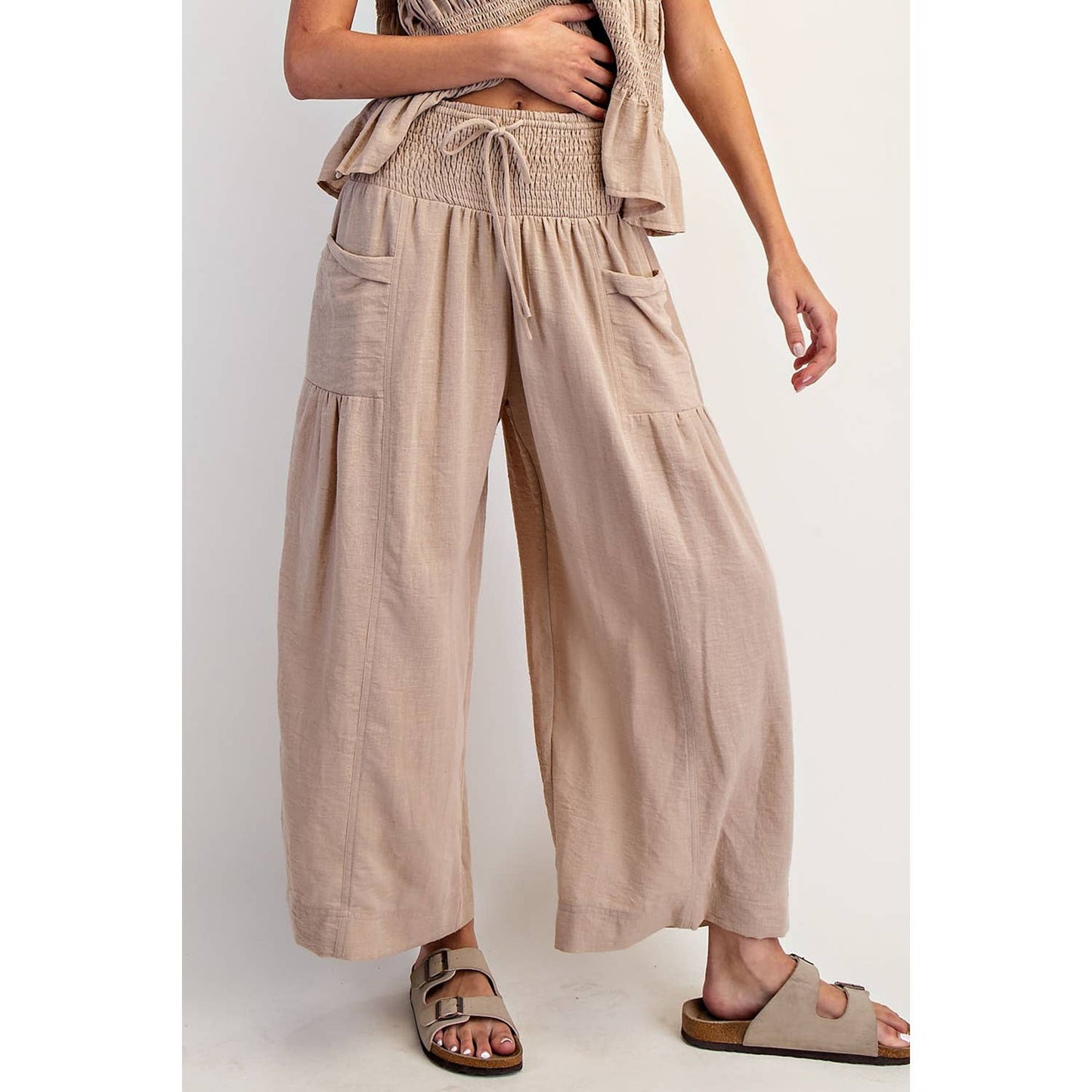 A New Arrival: BAGGY WIDE LEG CROPPED PANTS: Taupe