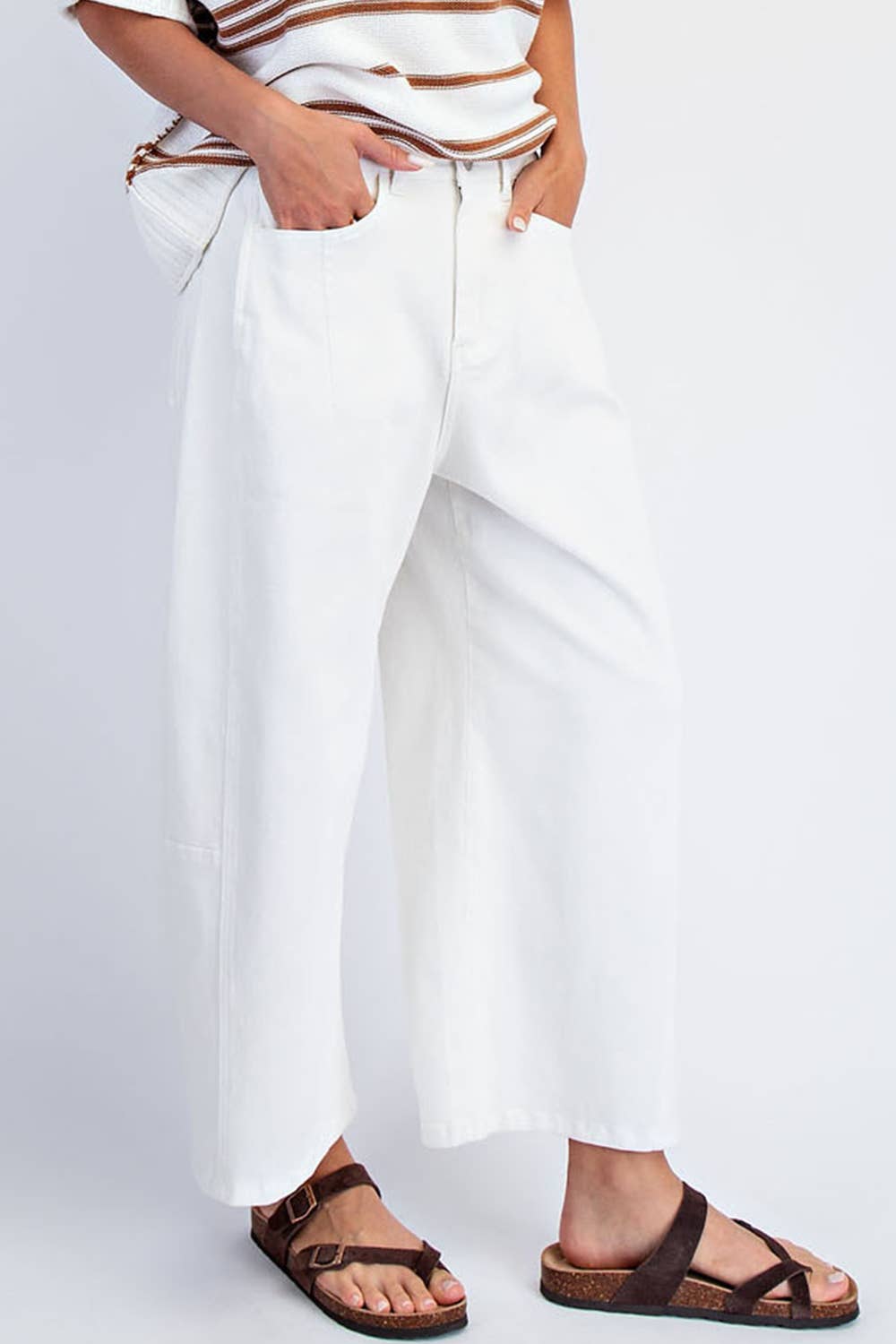 A New Arrival: MID RISE BARREL COTTON TWILL JEANS: Off White