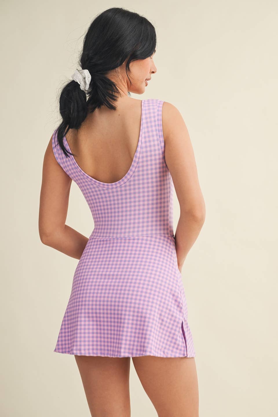 A New Arrival Gingham Print Sleeveless Wrap Tie Front Dress : Pink Gingham
