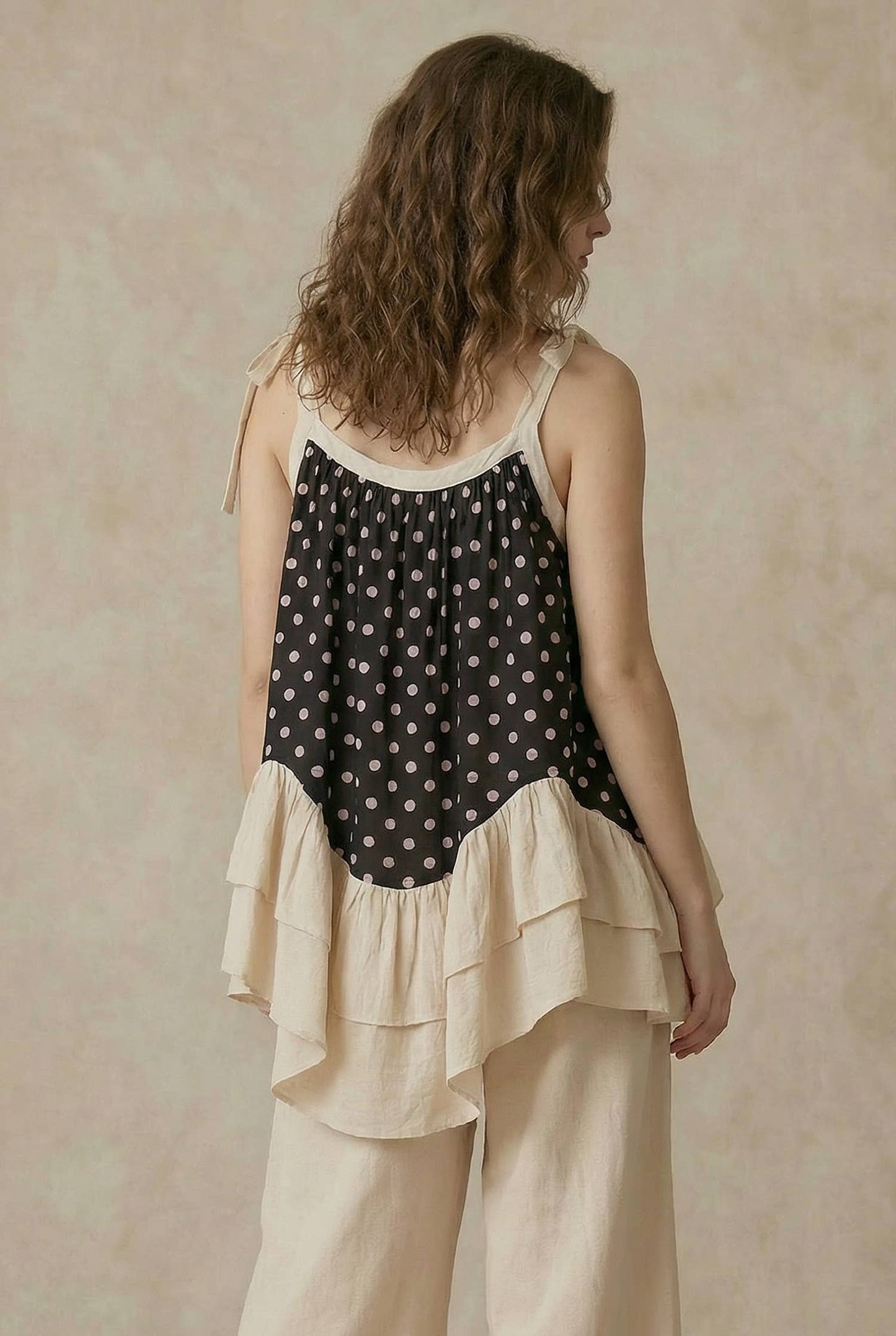A New Arrival Polka Dot  Layered Tunic: Black