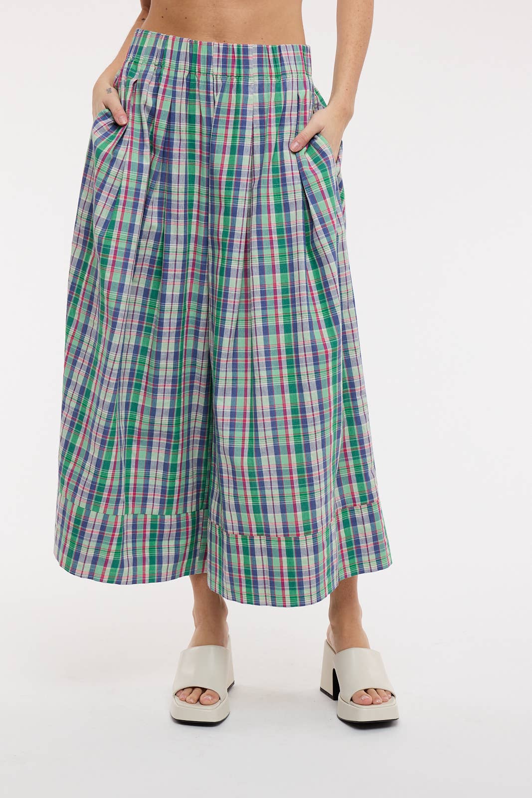 A New Arrival: PLAID WIDE LEG PANTS / GREEN COMBO