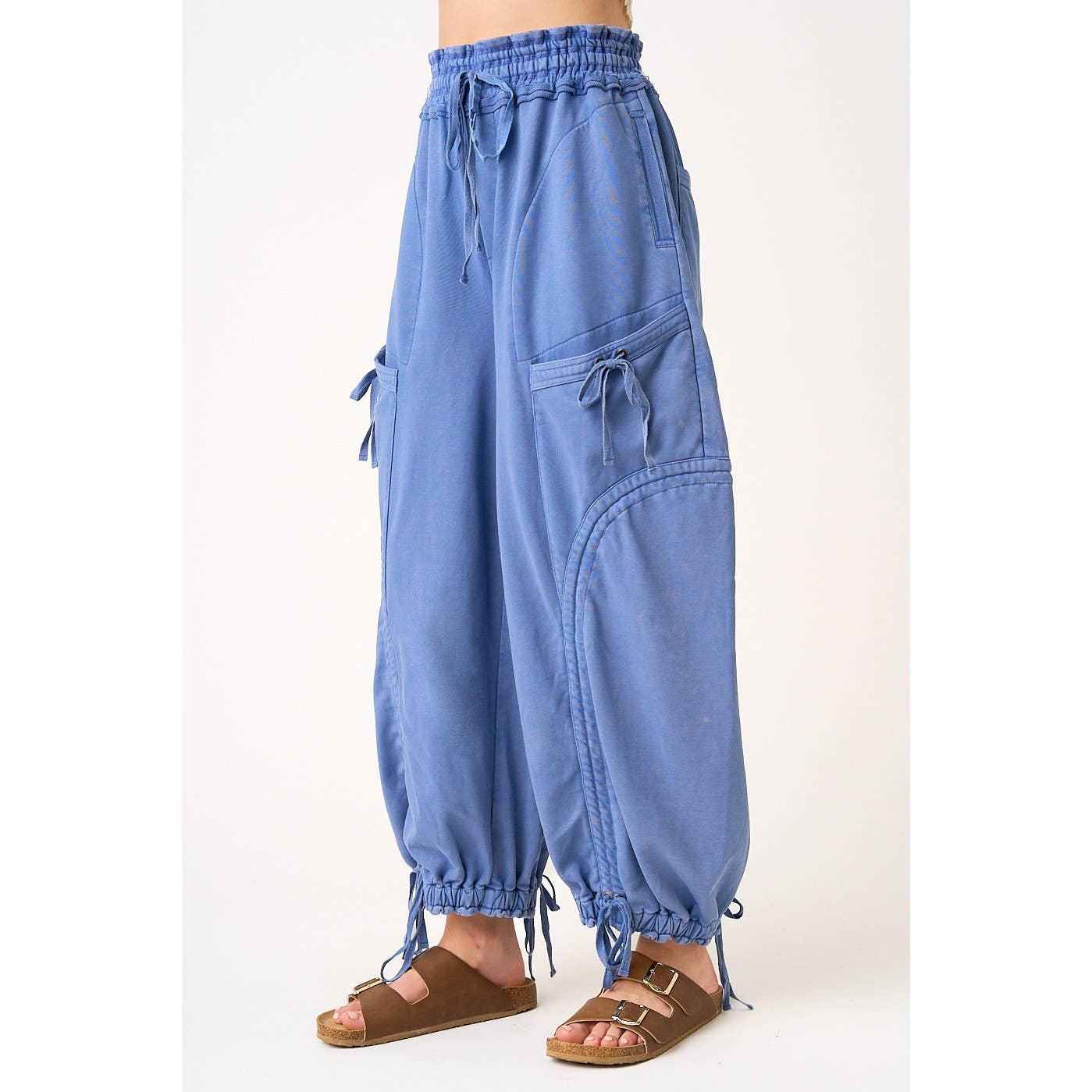 A New Arrival WASHED FRENCH TERRY DROP POCKET BALLOON PANTS: FRENCH BLUE