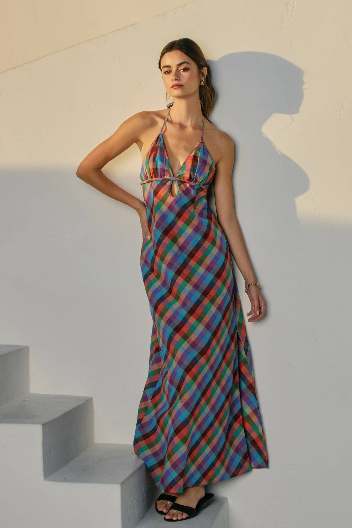 A New Arrival               Vibrant Vines Triangle Top Halter Maxi Dress: ROMANTIC PEONY