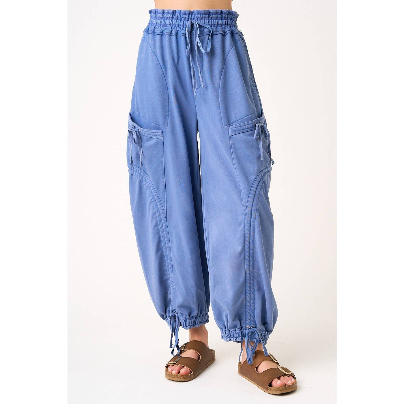 A New Arrival WASHED FRENCH TERRY DROP POCKET BALLOON PANTS: FRENCH BLUE