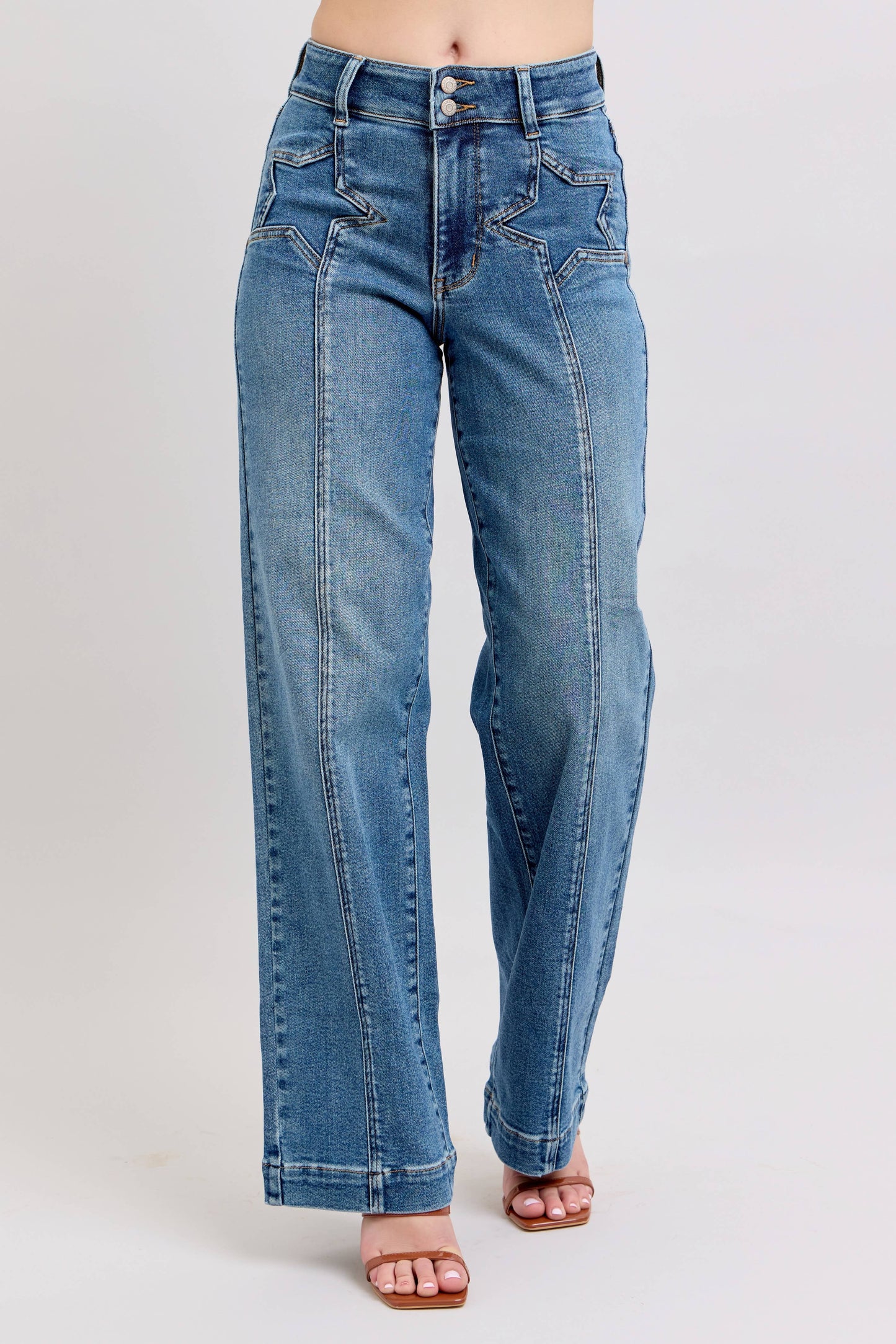 Judy Blue -High Waisted Star & Front Seam Detail Wide Leg