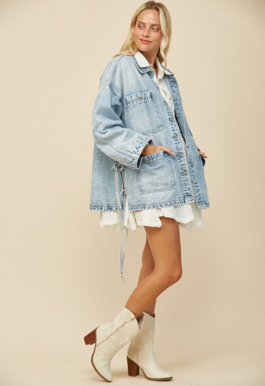 Boho Side Tie O/S Denim Jacket