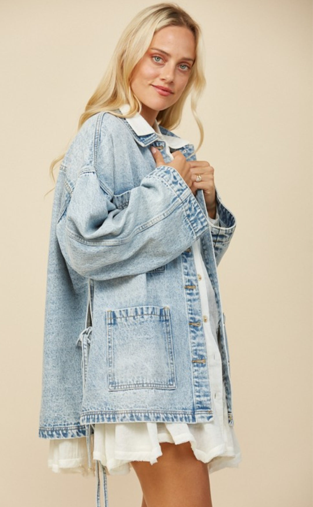 Boho Side Tie O/S Denim Jacket