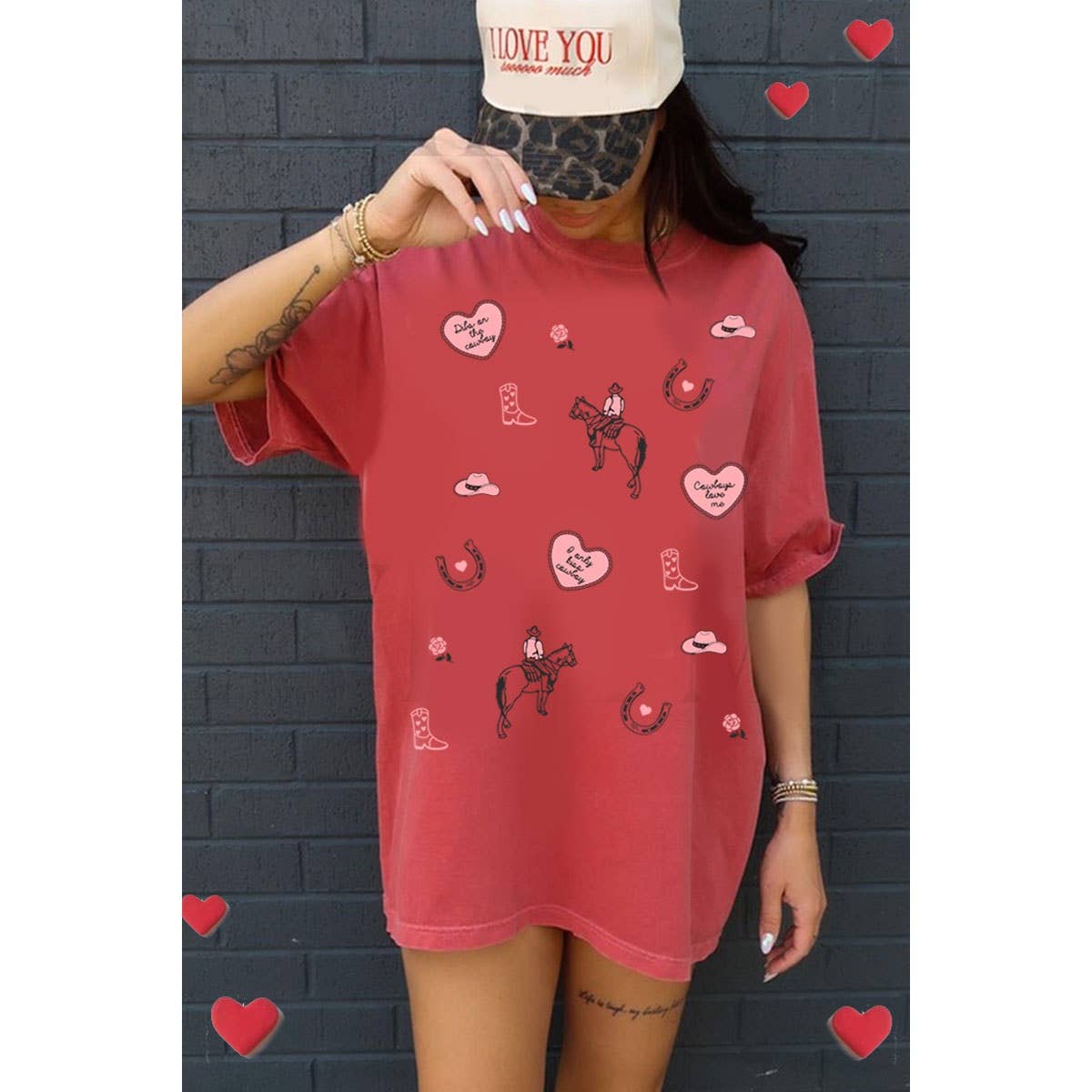 COWBOY, HEART, LOVE OVERSIZED MINERAL GRAPHIC TEE: MINERAL VINTAGE RED