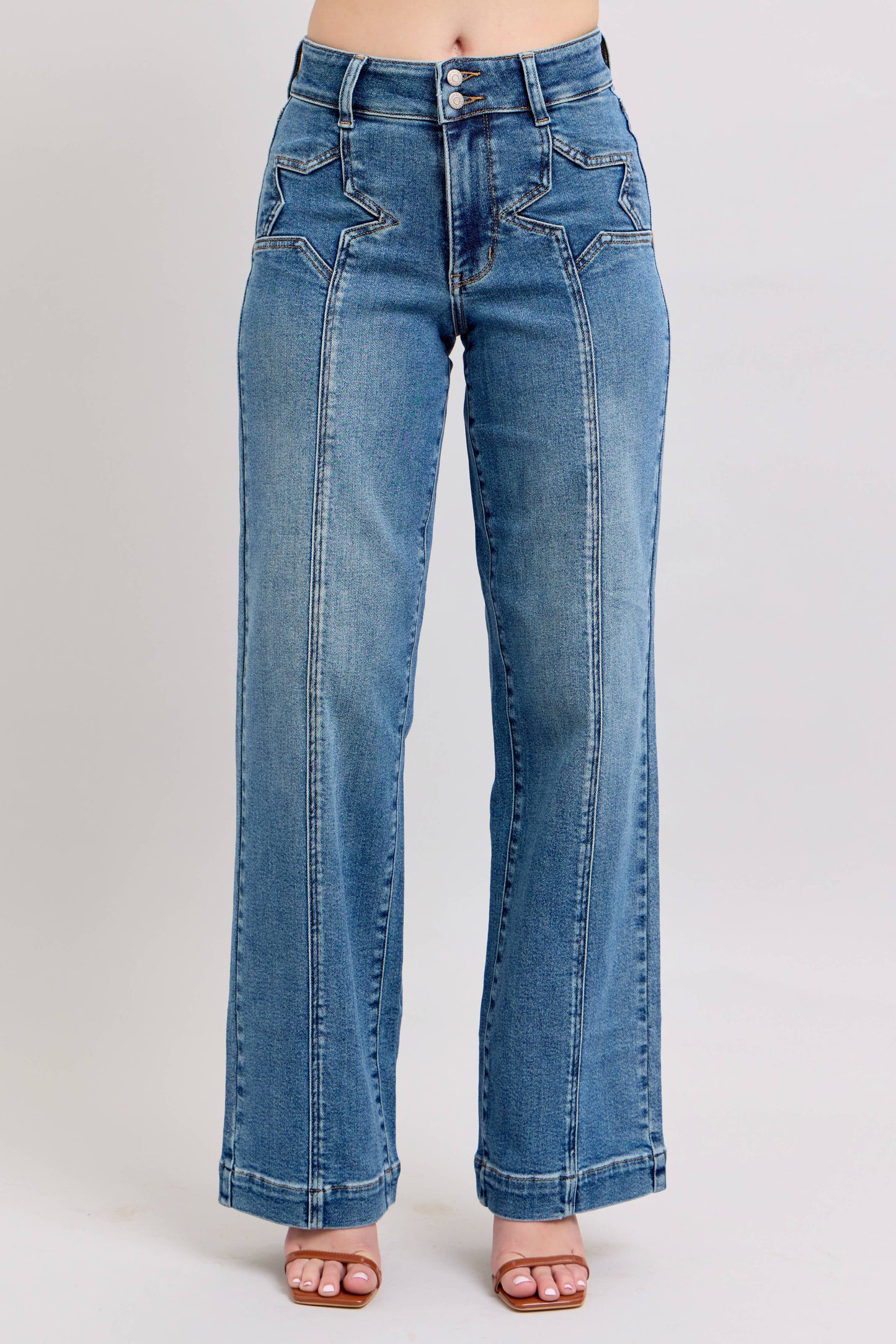Judy Blue -High Waisted Star & Front Seam Detail Wide Leg