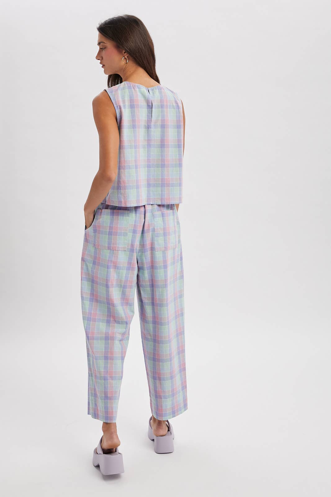 A New Arrival: MULTI-PLAID TOP AND PANTS SET / BLUE/MINT