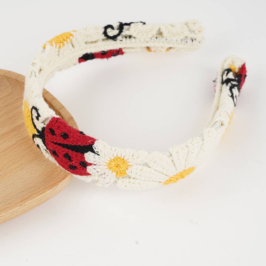 Boho Floral Daisy Cherry Cute ladybug Crochet lace headband