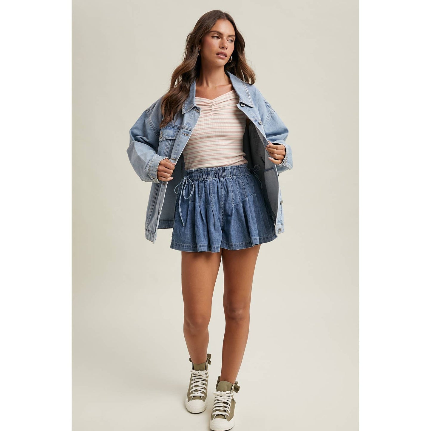 A New Arrival PLEATED DENIM SHORTS / M.DENIM