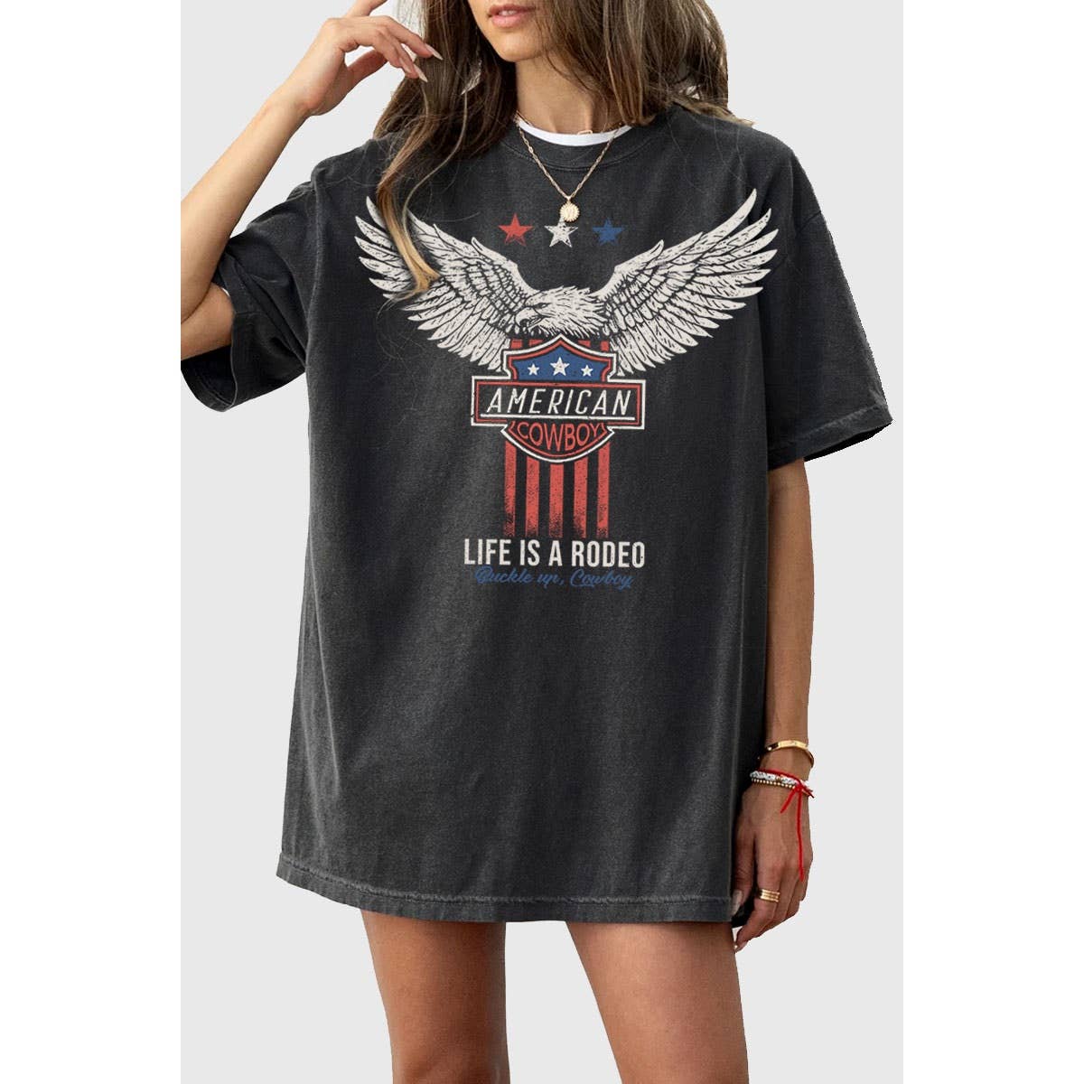 AMERICAN COWBOY OVERSIZED MINERAL GRAPHIC TEE: Mineral Black / S-M-L-XL