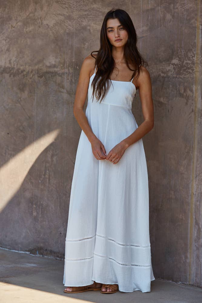 A New Arrival Woven Cotton Tube Neck Maxi Dress With Back Smocking: White