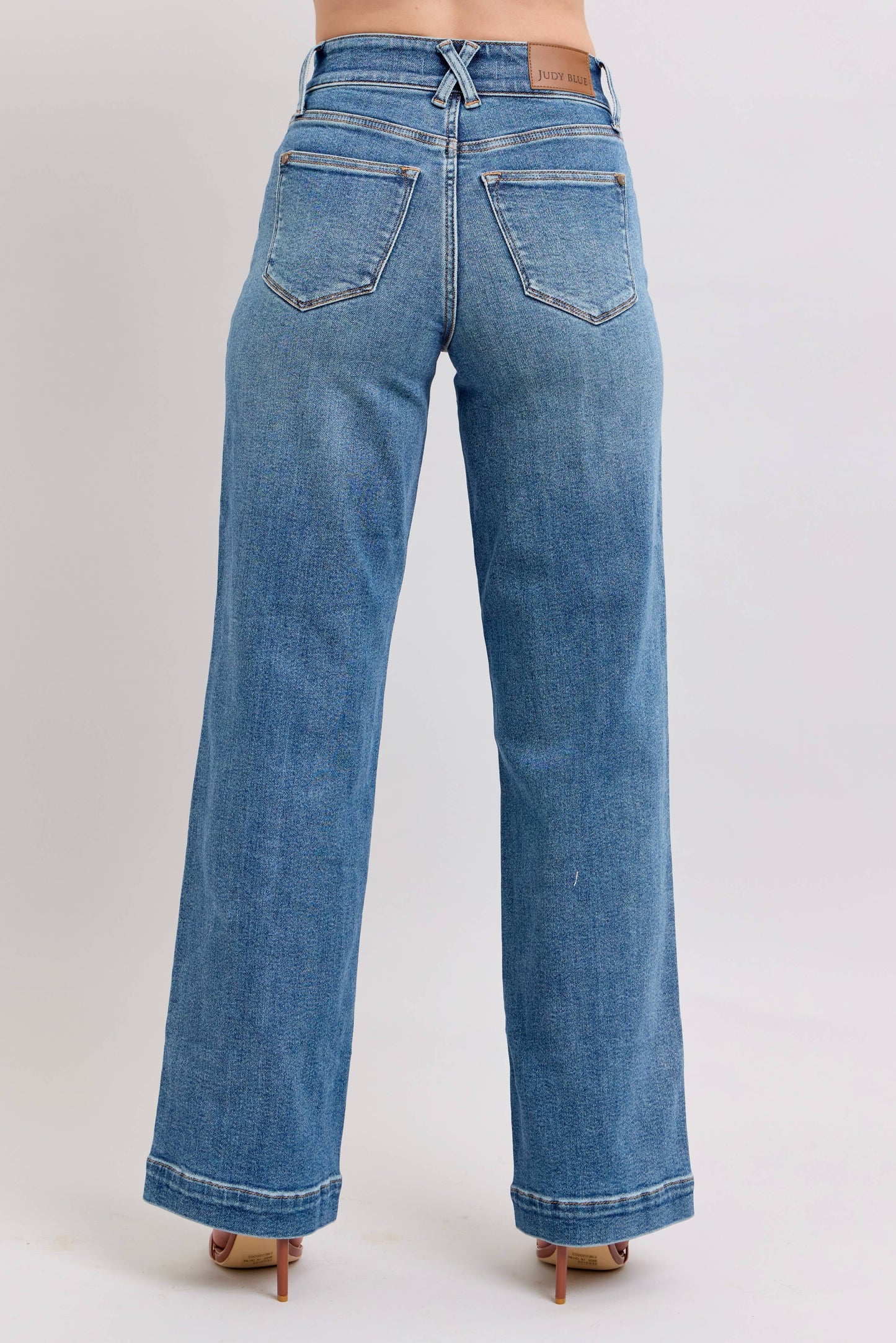 Judy Blue -High Waisted Star & Front Seam Detail Wide Leg