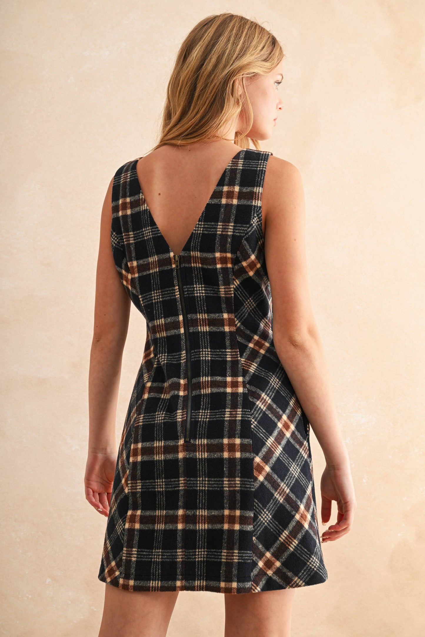 PLAID PATTERN DRESS: NAVY