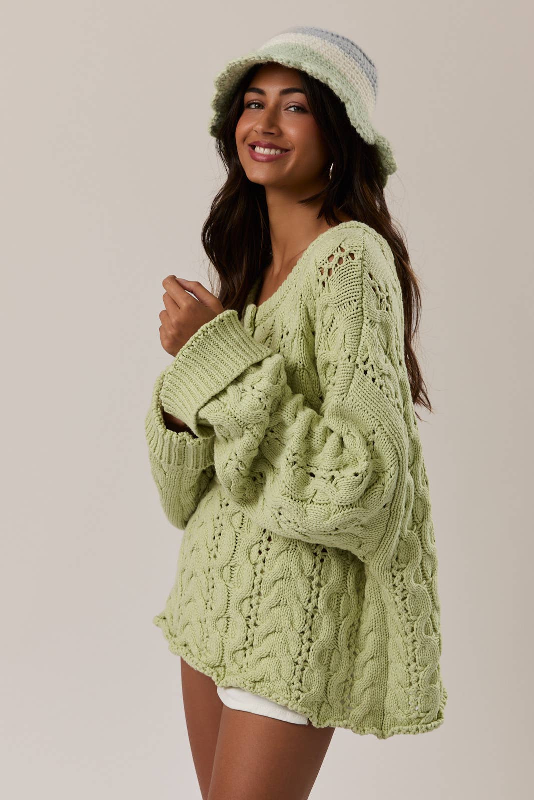 A New Arrival                 CABLE KNIT SWEATER TOP: LT GREEN