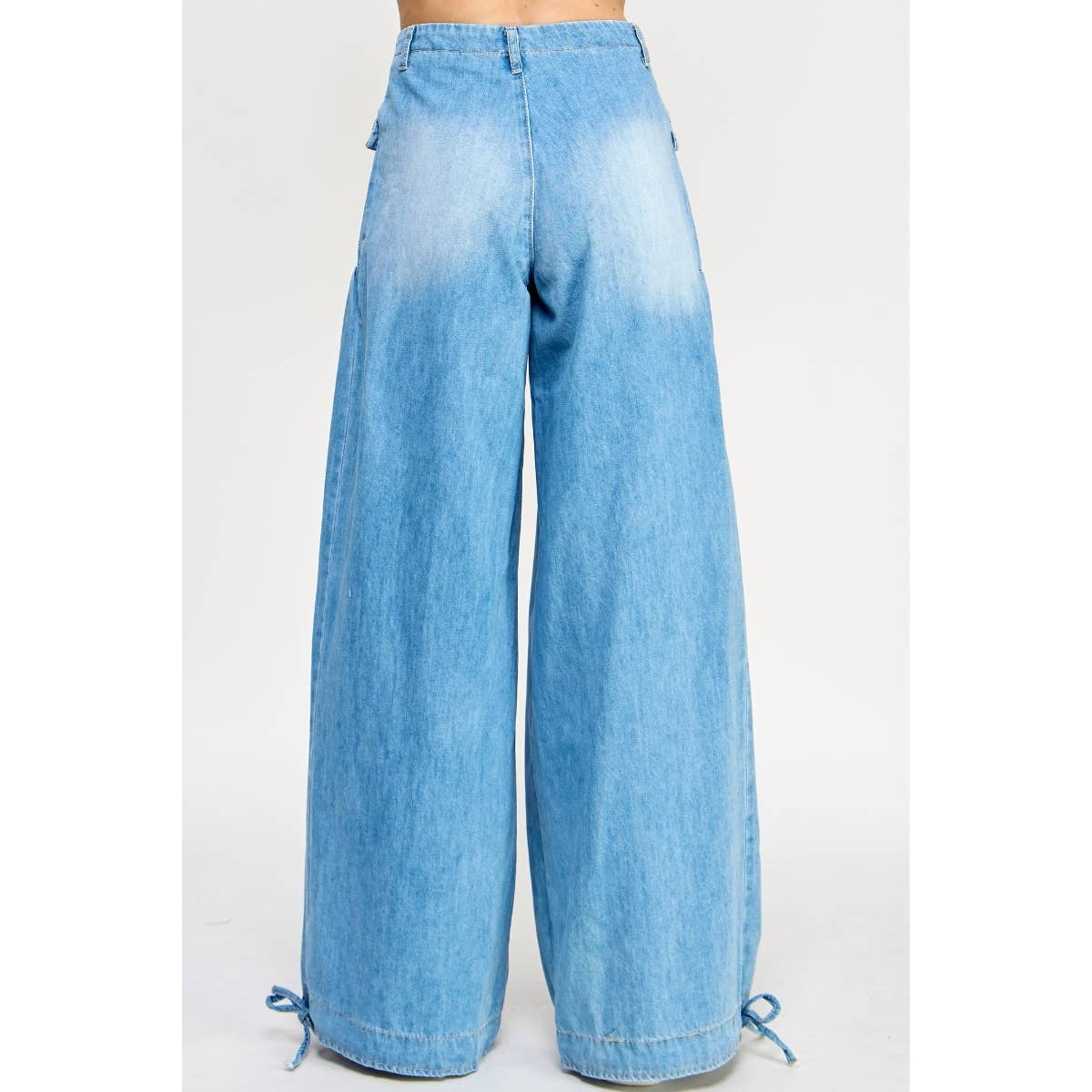 A New Arrival Ankle Drawstring Wide Denim Pants: Light Wash