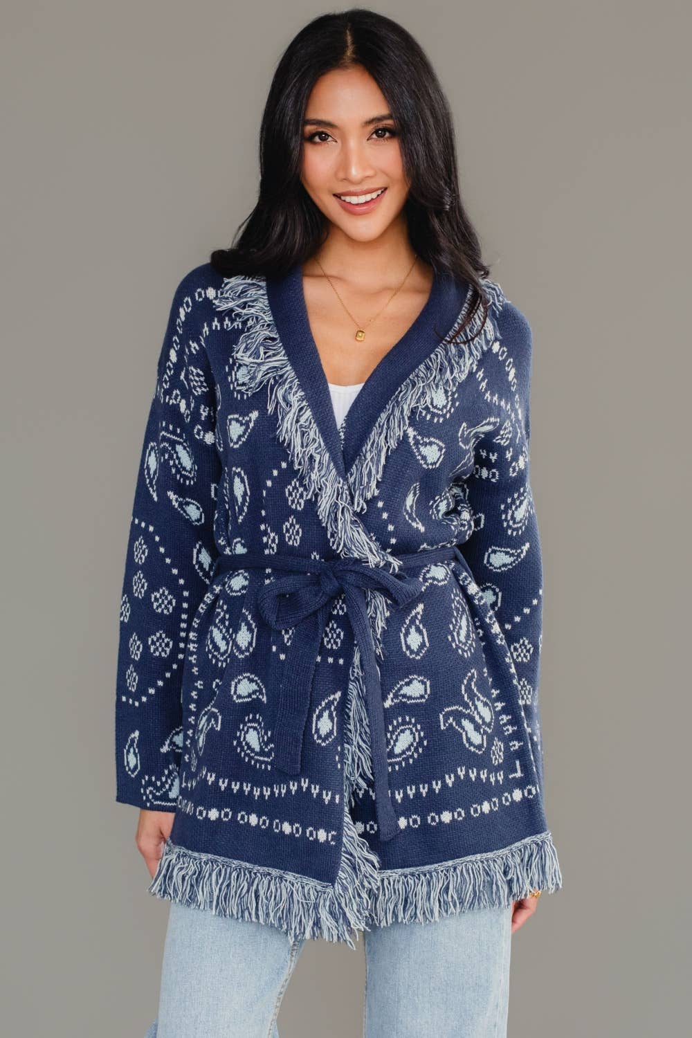 A New Arrival Blue Bandana Fringe Cardigan