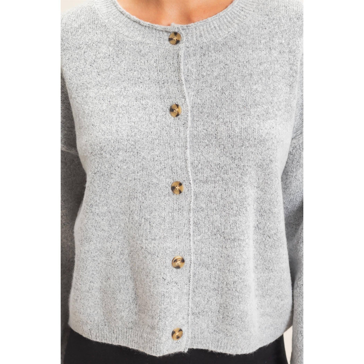 A New Arrival Crew Neck Loose Fit Cardigan: HEATHER GRAY