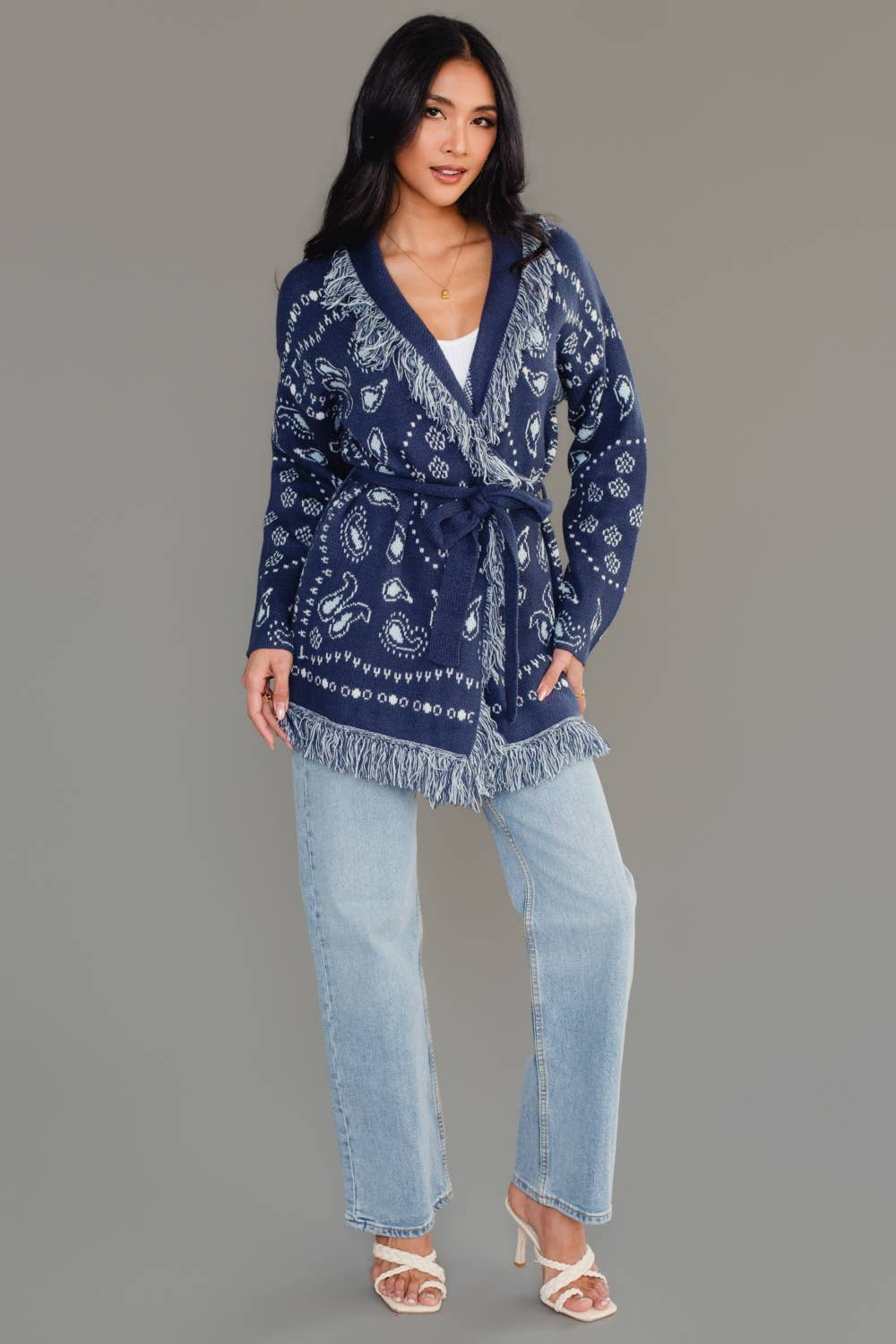 A New Arrival Blue Bandana Fringe Cardigan