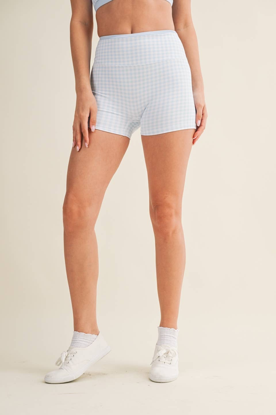 A New Arrival Gingham Print Contrast Binding Biker Shorts: Red Gingham