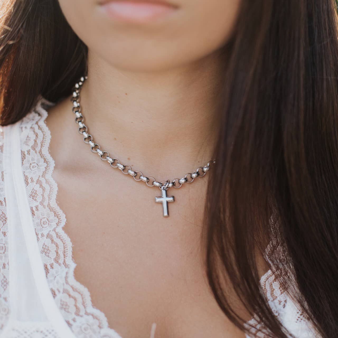 Stainless Steel Cross Necklace: 16"