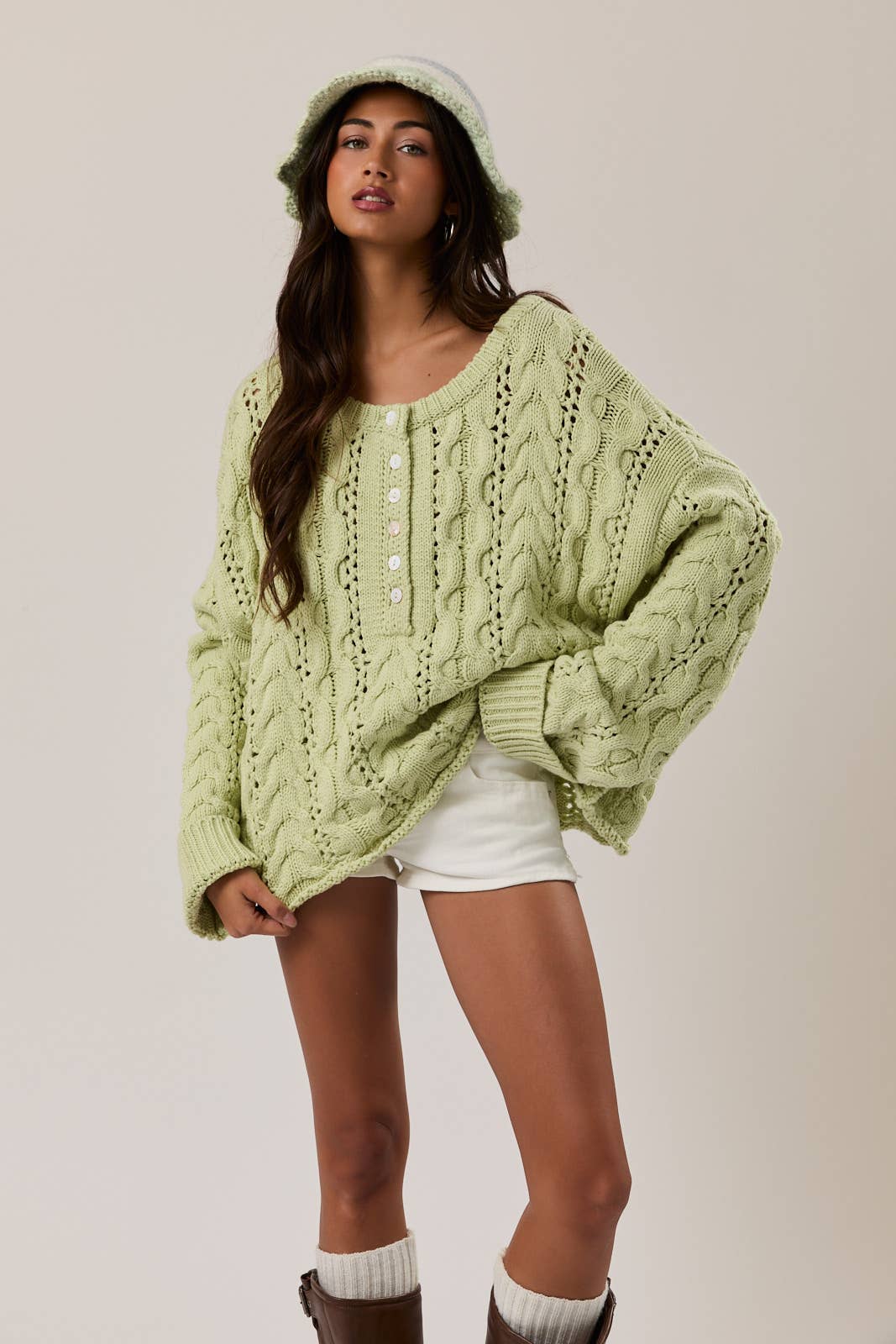 A New Arrival                 CABLE KNIT SWEATER TOP: LT GREEN